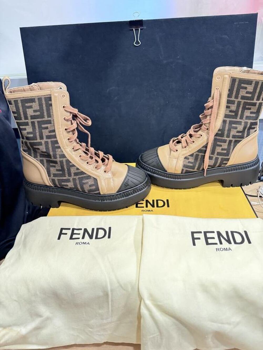 Fendi Jacquard Vitello FF Domino Biker Boots US(8) EAU(38) SPB JA-333248